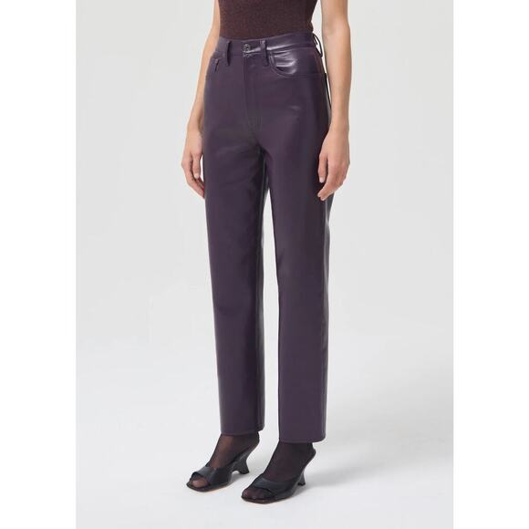 AGOLDE 90s Recycled Leather Pinch Waist Trousers Women’s Sz 26 Purple Pants NWT - Picture 4 of 13